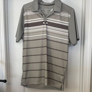 Oakley Men's Polo Shirt in Gray and White Stripes